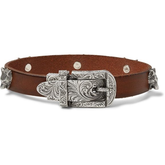 Gucci Anger Forest Wolf Head Leather Bracelet new in box